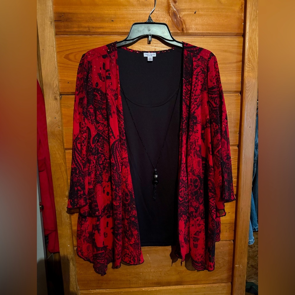 Women's Red Patterned Layered Dress Shirt